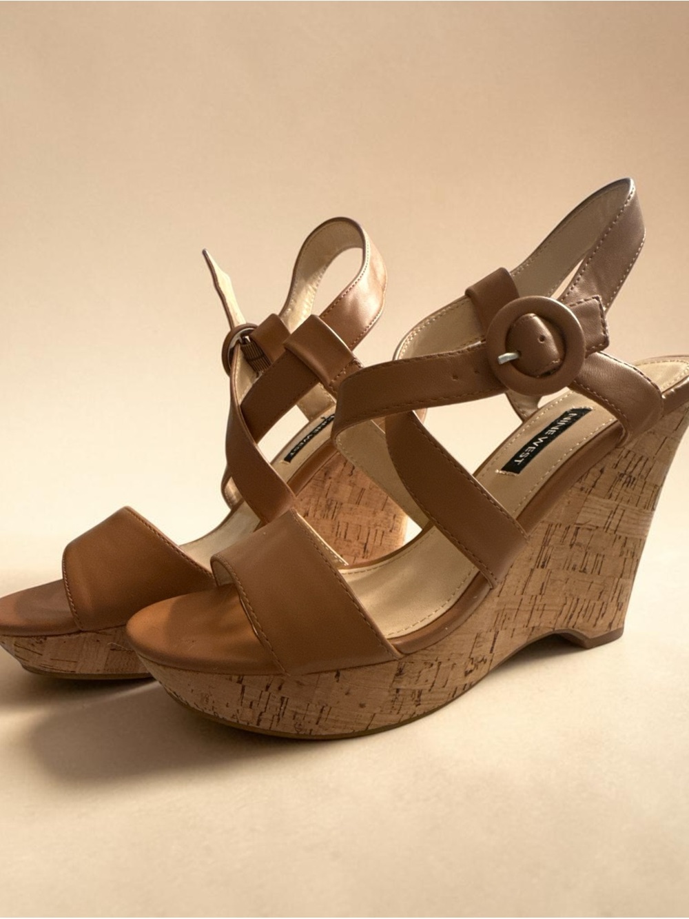 Nine West Tan Cork Wedge Sandals